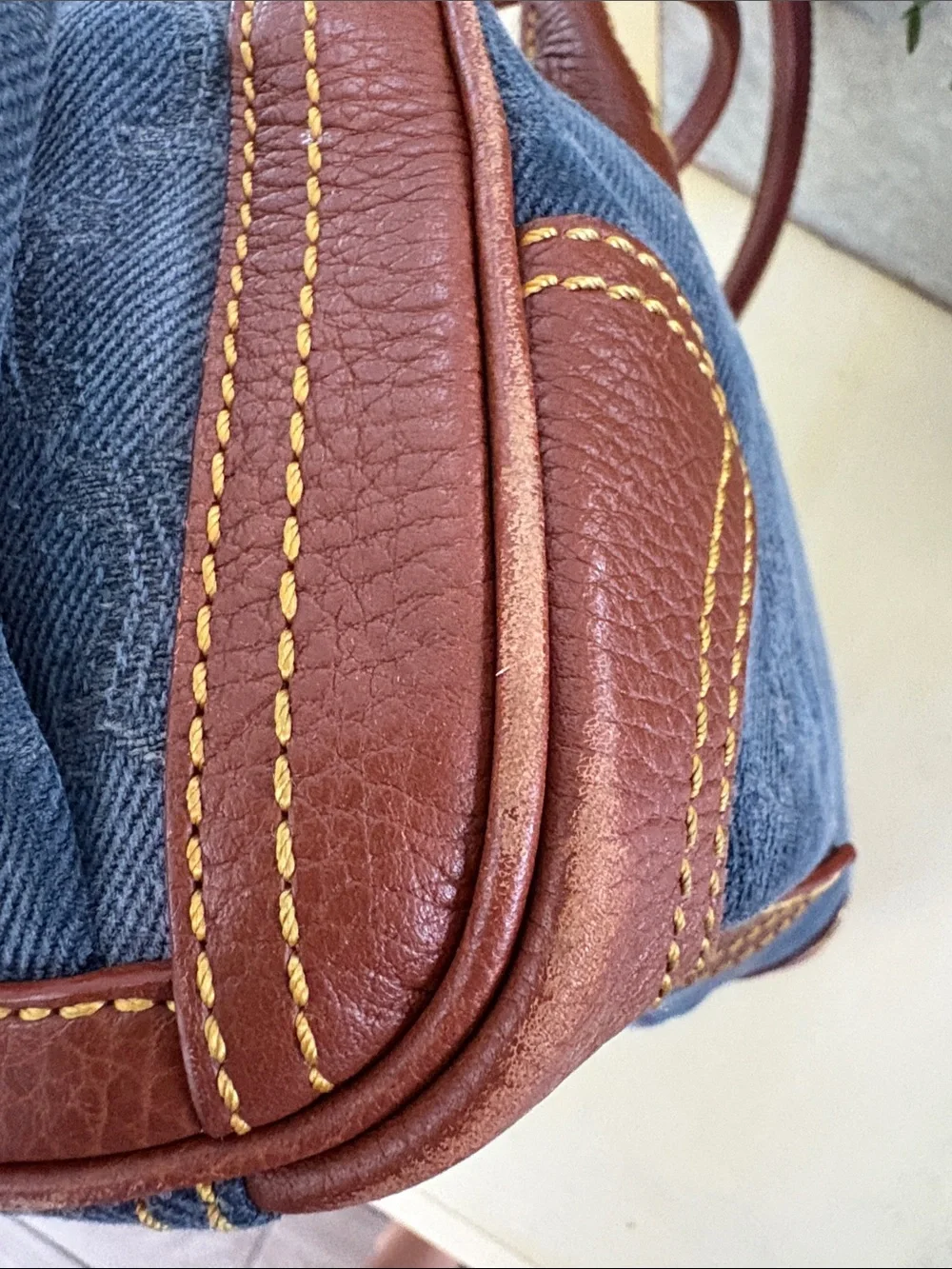 RARE Authentic Vintage Celine Macadam Denim Leather Satchel Michael Kors ERA